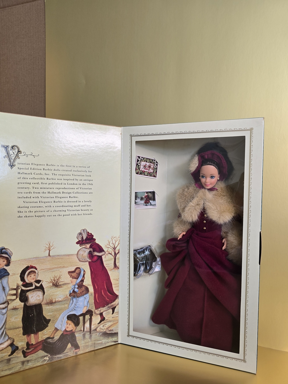 Barbie Women's Burgundy Pea Coat with Cream Fur Trim - Picture 3 of 8